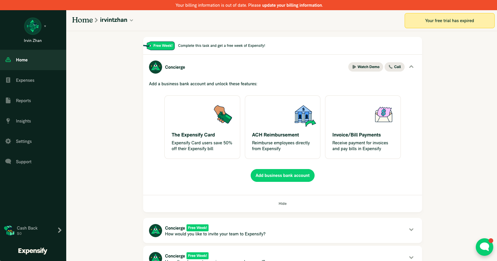 Expensify uses brand and warning colors to highlight actions and notifications.