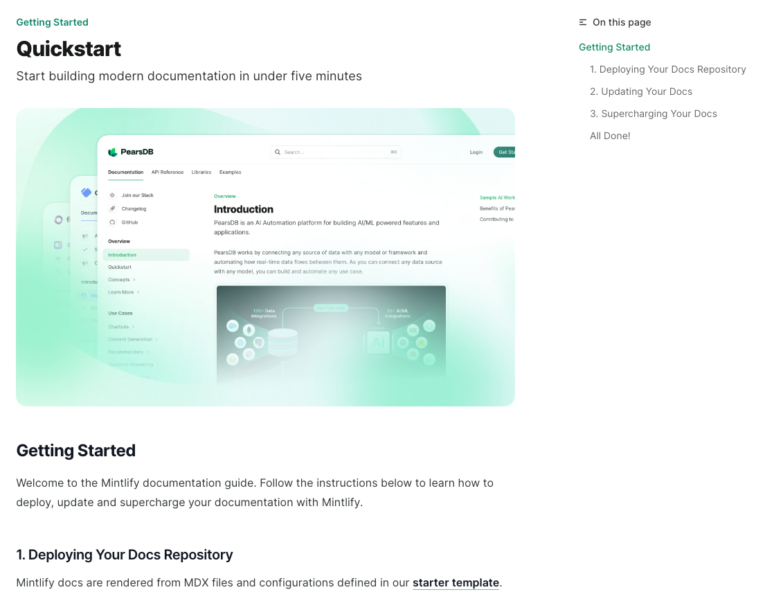 Mintlify docs creates hierarchy by varying text sizes and font weight.