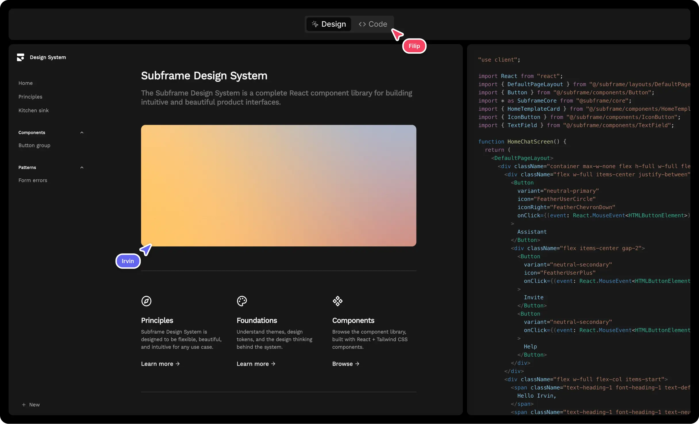 Subframe product UI screenshot