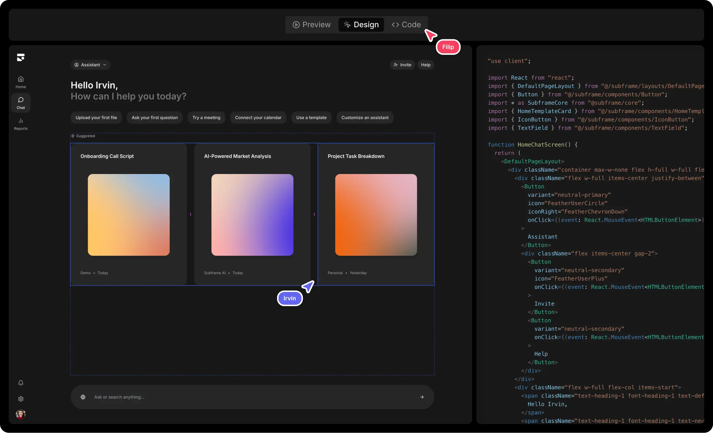 Subframe product UI screenshot
