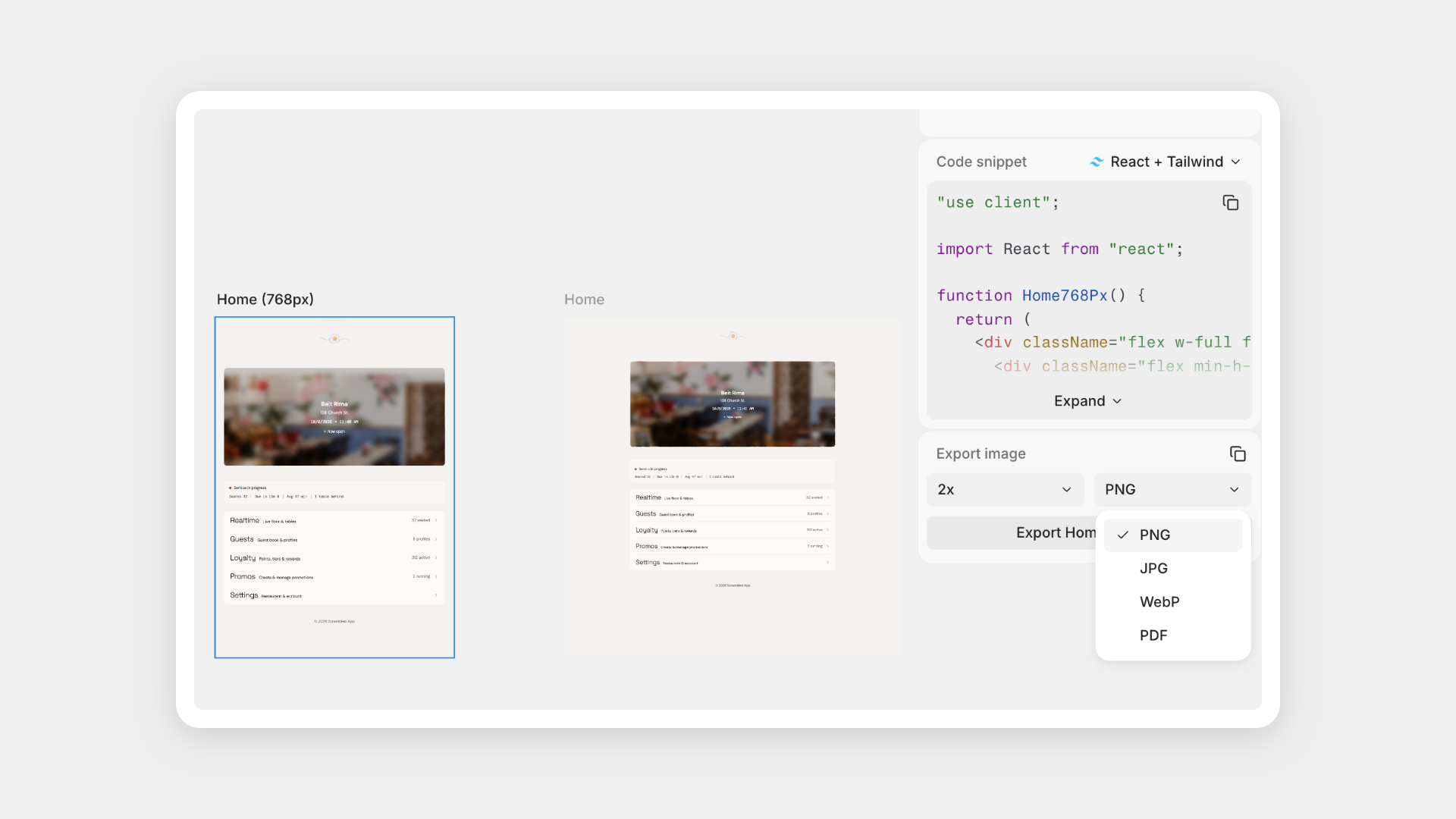 Export designs as images