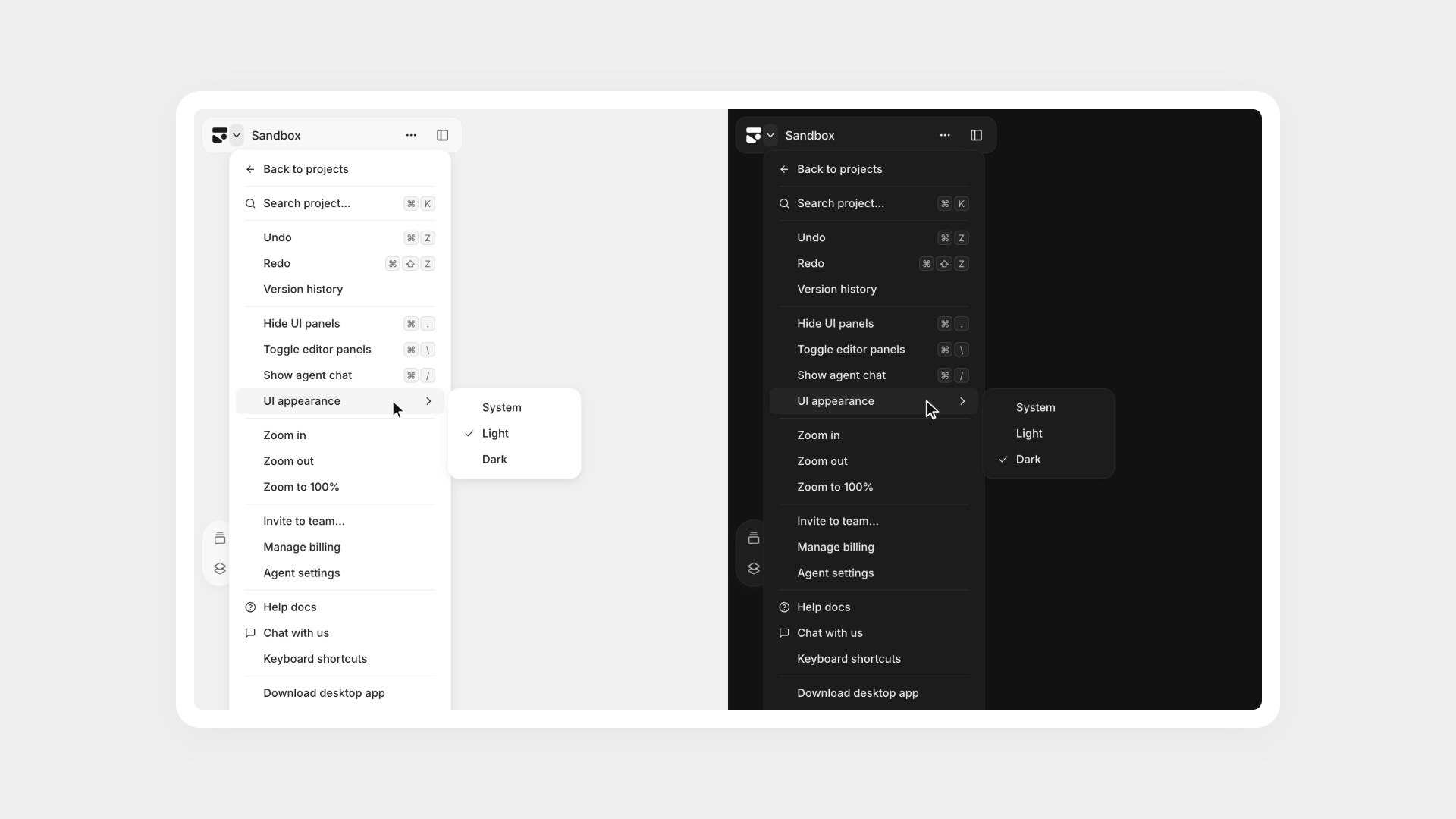 Light and dark UI appearance